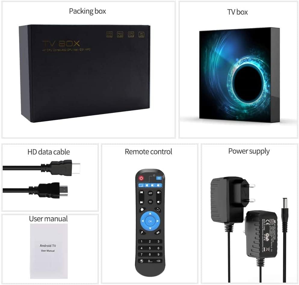 Android TV Box 10.0, Android Box with Allwinner H616 Quad-Core 64bit ARM Corter-A53 CPU Mali G31 MP2 GPU 2GB RAM 16GB ROM 6K 4K Output 2.4/5.0GHz Dual WiFi 100M LAN Enternet BT5.0