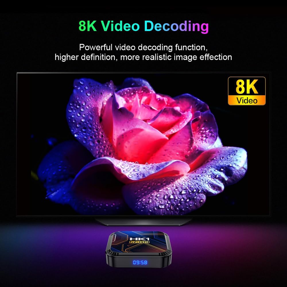 Android 13.0 TV Box, Android Box with 3D 8K 4GB RAM 32GB ROM RK3528 Quad-Core ARM Cortex A53 Mali-450, Builtin 2.4GHz/5.0GHz Dual WiFi Bluetooth 4.0, Support H.265 Ultra HD/HDMI 2.0/USB 2.0 3.0