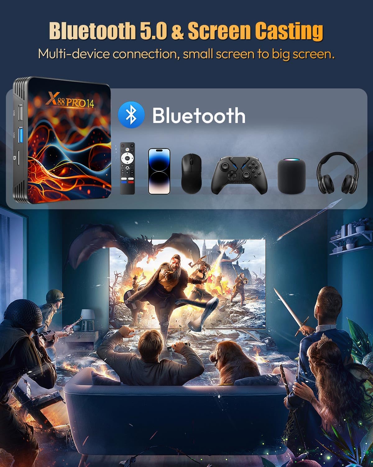 Android 14.0 TV Box 2025, Android Box 2GB 16GB Storage with RK3518 Quad-core CPU 4K 6K TV Box Support 8K WiFi 6 2.4G/5.8G Dual-Band WiFi HDR10+ 100M Ethernet Bluetooth 5.0 USB 3.0 Smart Box for TV