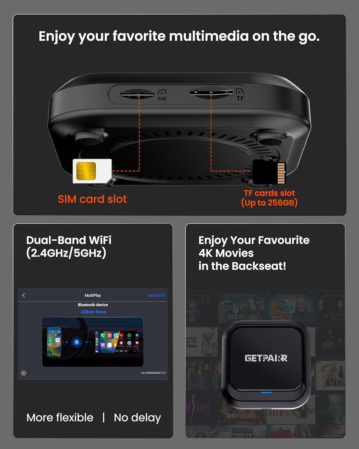 Magic Ai Box 3.0– Wireless CarPlay &Android Auto Adapter, Android 13 Car Video Box Run Any APP with Dual Bluetooth, Dual WiFi + 8 Core CPU, 4K Streaming Video, GPS, Supports 256GB TF Card,etc