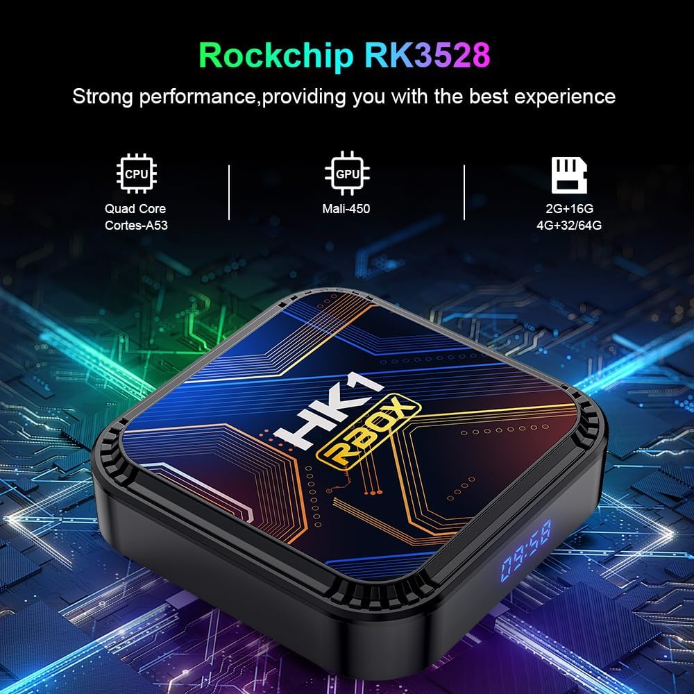 Android 13.0 TV Box, Android Box with 3D 8K 4GB RAM 32GB ROM RK3528 Quad-Core ARM Cortex A53 Mali-450, Builtin 2.4GHz/5.0GHz Dual WiFi Bluetooth 4.0, Support H.265 Ultra HD/HDMI 2.0/USB 2.0 3.0