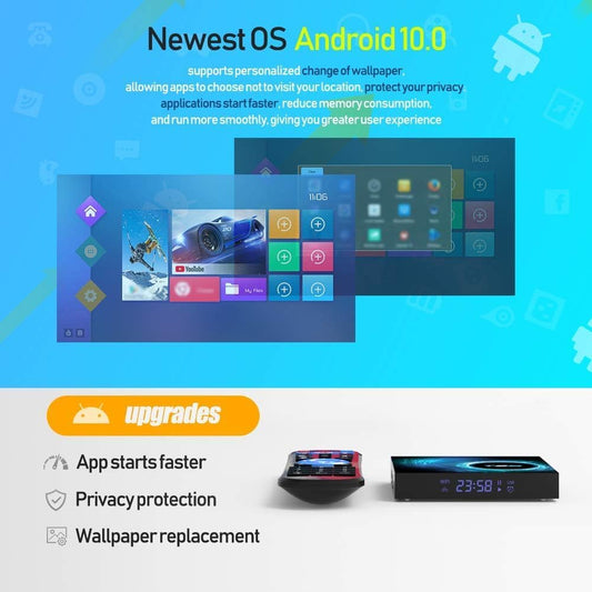 Android TV Box 10.0, Android Box with Allwinner H616 Quad-Core 64bit ARM Corter-A53 CPU Mali G31 MP2 GPU 2GB RAM 16GB ROM 6K 4K Output 2.4/5.0GHz Dual WiFi 100M LAN Enternet BT5.0