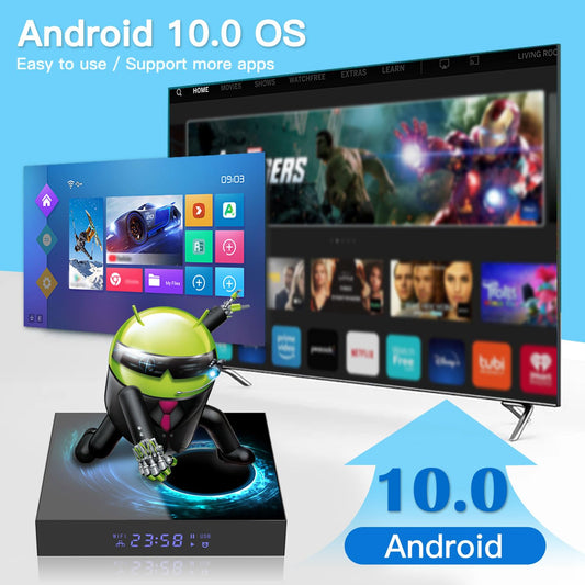 Android TV Box 10.0, Android Box 4GB RAM 32GB ROM, 6K Android Box 4K Allwinner H616 Quad-core Smart TV Box with 2.4G/5G Wi-Fi H.265 6K Ultra HD 3D Bluetooth Smart Box for TV