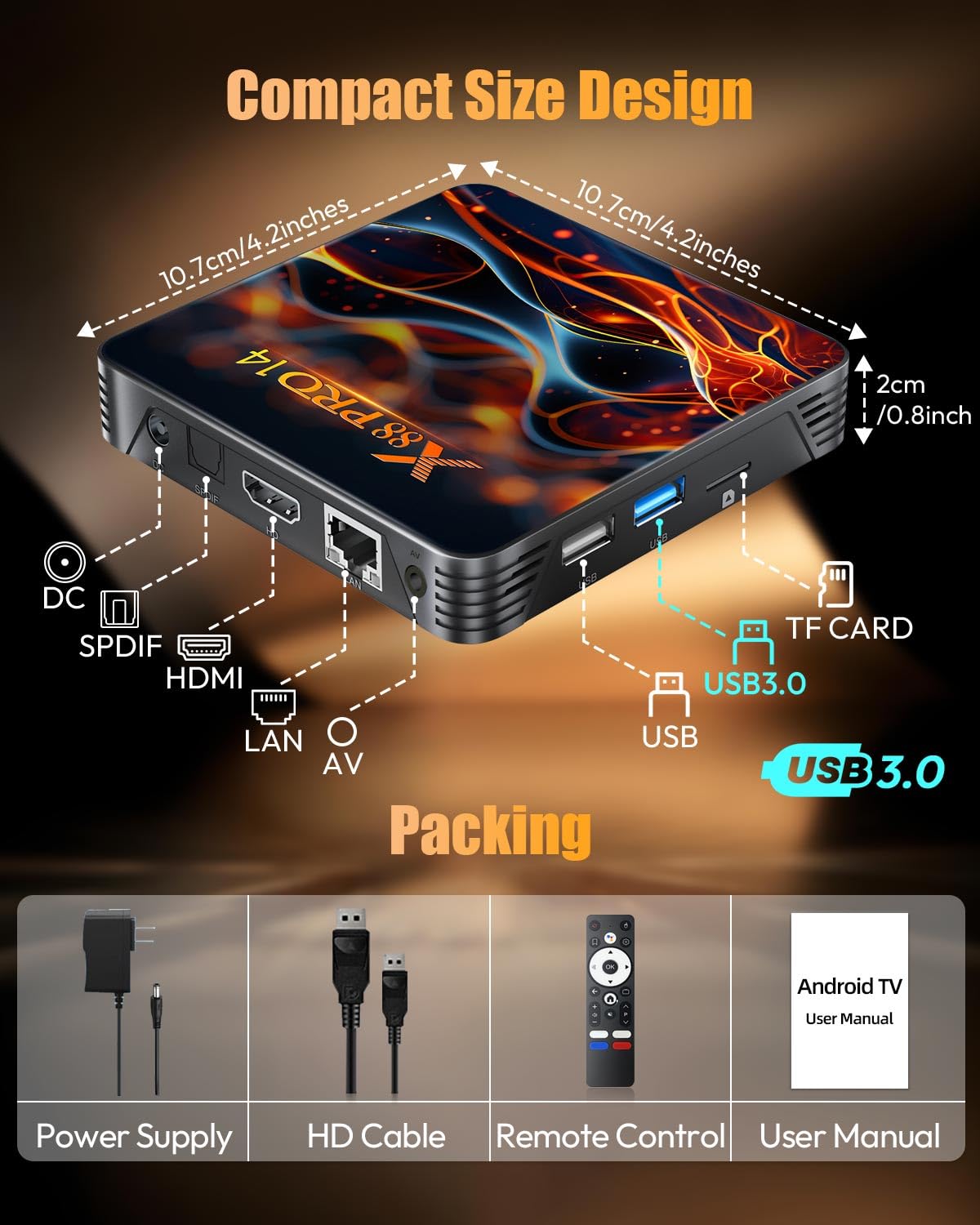 Android 14.0 TV Box 2025, Android Box 2GB 16GB Storage with RK3518 Quad-core CPU 4K 6K TV Box Support 8K WiFi 6 2.4G/5.8G Dual-Band WiFi HDR10+ 100M Ethernet Bluetooth 5.0 USB 3.0 Smart Box for TV