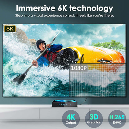 Android TV Box 10.0, Android Box 4GB RAM 32GB ROM, 6K Android Box 4K Allwinner H616 Quad-core Smart TV Box with 2.4G/5G Wi-Fi H.265 6K Ultra HD 3D Bluetooth Smart Box for TV